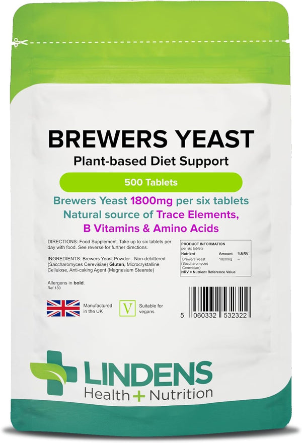 - Brewers Yeast - 1800Mg Daily Intake - 500 Vegan Tablets - UK Made - Natural Vitamins & Micronutrients and Non-Debittered for Maximum Nutrition | B Vitamins, Amino Acids, Minerals