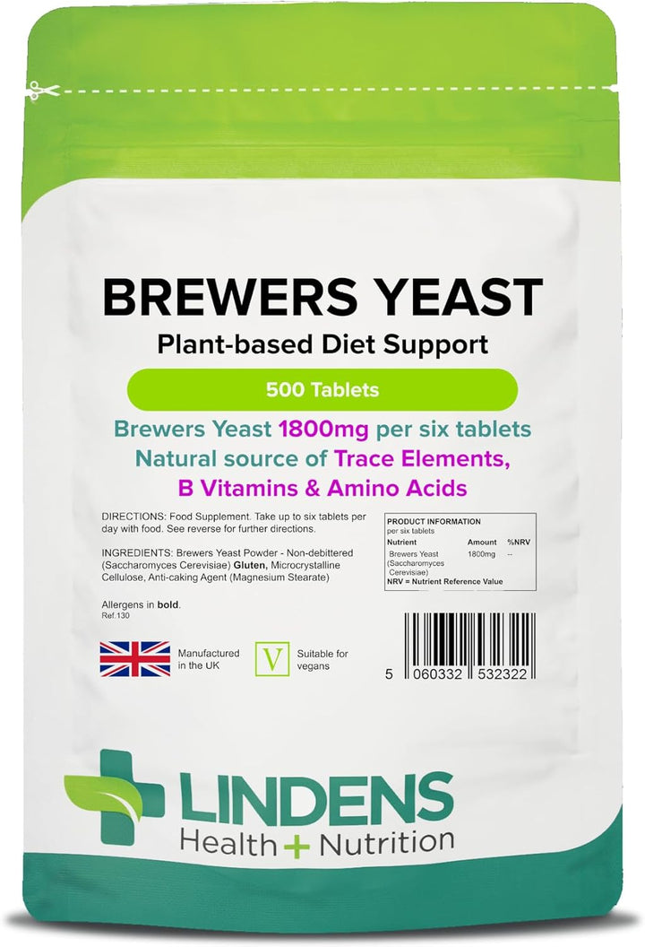 - Brewers Yeast - 1800Mg Daily Intake - 500 Vegan Tablets - UK Made - Natural Vitamins & Micronutrients and Non-Debittered for Maximum Nutrition | B Vitamins, Amino Acids, Minerals