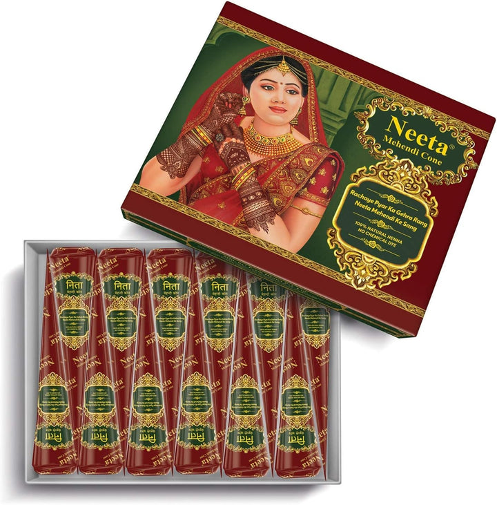 Natural Henna Mehandi Cone for Hand Designing, Wedding 12 Pcs in 1 Box (Pack of 1)