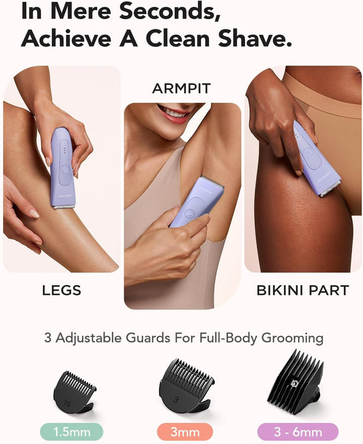 Bikini Trimmer for Women, LADYSPOT™ Lady Shavers for Women Rechargeable Bikini Shaver for Pubic Hair with 3 Guards and Hypoallergenic Ceramic Blade, Wet/Dry Lady Razors for Body, Legs, Bikini