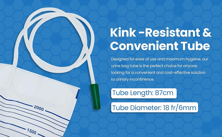 10 Pcs Pack - ECOBLUE Urine Drainage Bags 2000Ml Capacity – Non Sterile Night Bags with T-Tap Valve and 85Cm Tube - 10-Pack Drainable Urinary Bags - Non-Latex Catheter Night Bag