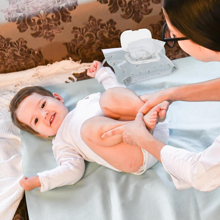 2 Pack Reusable Wipes Pouch Baby Wipe Holder Portable Wet Wipes Dispenser Refillable Travel Baby Wipes Case Waterproof and Dustproof, Baby Wipes Holder Keeps Wipes Fresh