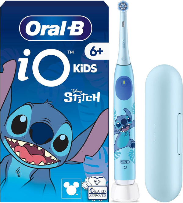 Io Kids Disney Stitch Electric Toothbrush, 1 Toothbrush Head, 1 Travel Case, 3 Modes with Kid-Friendly Sensitive Mode, 2-Min Music Timer, for Ages 6+