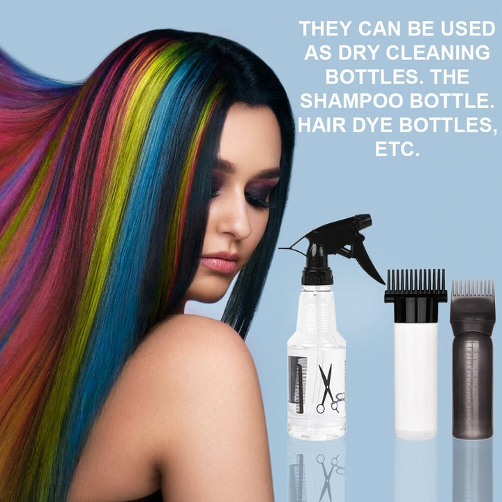 Hair Oil Applicator Bottle, 3PCS Root Comb Applicator with Continuous Spray Bottle 300Ml, Graduated Scale for Salon & Home DIY