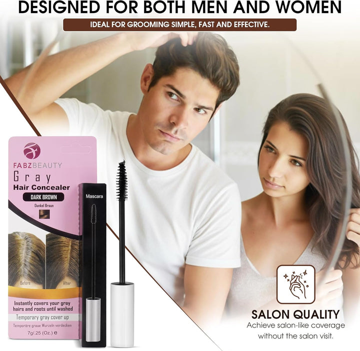 Grey Hair Root Cover up Mascara | Instant Dark Brown Touch up Wand for Men & Women, Quick Concealer Brush to Hide Grey Roots, Easy Temporary Hair Colour Solution (Dark Brown)
