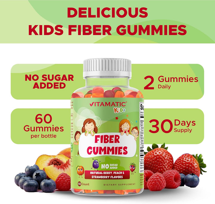 Kids Prebiotic Fiber Gummies for Adults - 4G Fiber Extra Strength - Zero Sugar Added - 60 Pectin Based Gummies - Digestive Health & Regularity Support