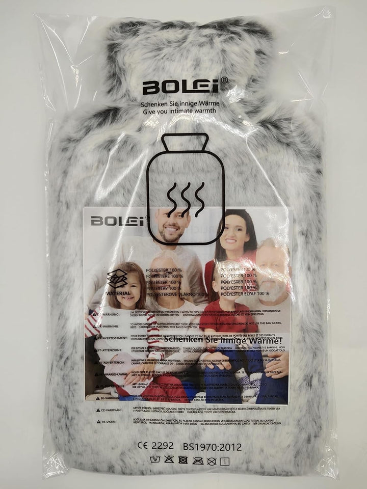 Hot Water Bottle with Luxury Cosy Faux Fur Cover,2L Leakproof Large Hot Water Bag for Neck,Shoulder,Hand Feet Warmer,Gifts for Women,Men(Grey)