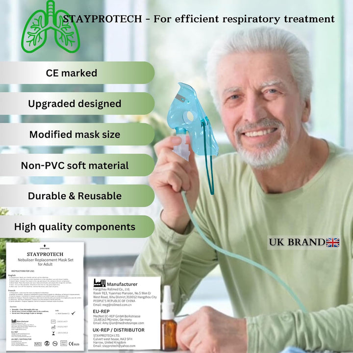 Nebuliser Replacement Set – Includes Upgraded Adult Nebuliser Mask, 2.1M Long Tubing & Nebuliser Chamber – Universal Nebuliser Replacement Accessory for Home & Travel Use.
