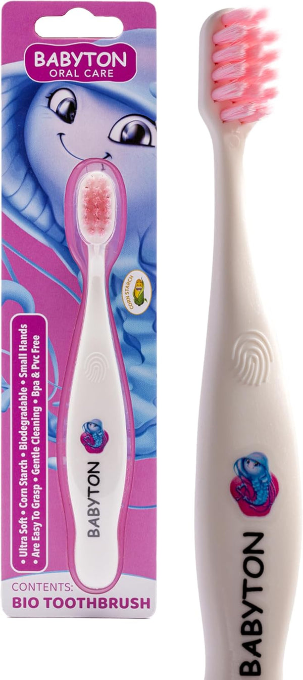 Bio Toothbrush - Eco-Friendly, Soft Bristles for Babies, Ergonomic Handle, Biodegradable Corn Cob Material (Jellyfish)