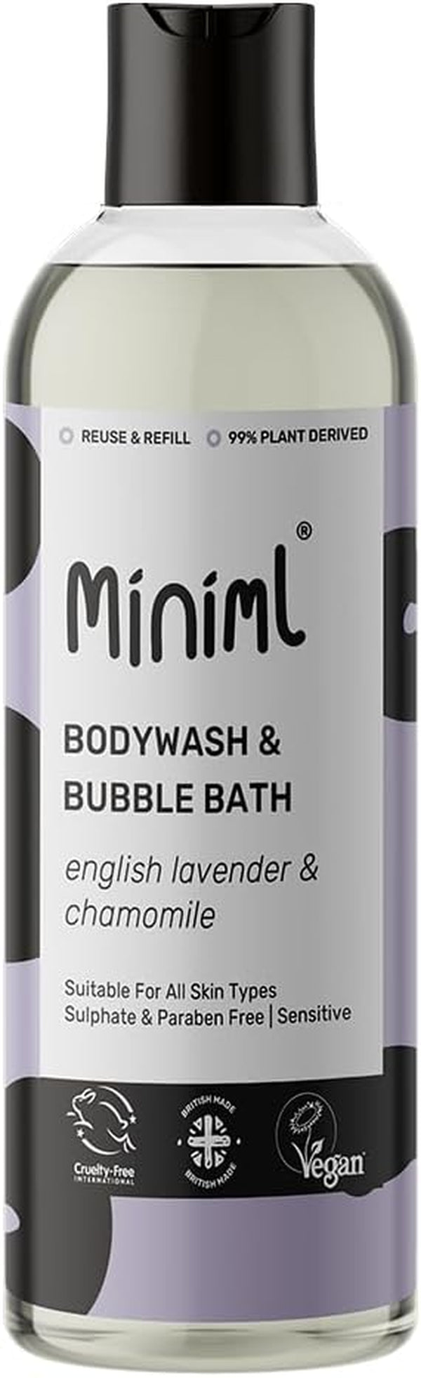 Natural English Lavender & Chamomile Body Wash & Bubble Bath - for All Skin Types - Hypoallergenic Dermatologically Tested - Sulphate & Paraben Free, Vegan & Cruelty Free - 500Ml Bottle