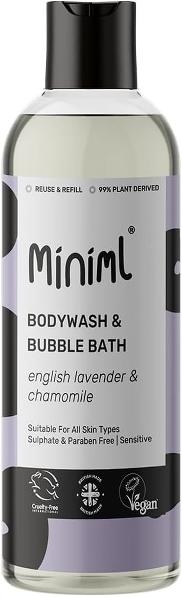 Natural English Lavender & Chamomile Body Wash & Bubble Bath - for All Skin Types - Hypoallergenic Dermatologically Tested - Sulphate & Paraben Free, Vegan & Cruelty Free - 500Ml Bottle