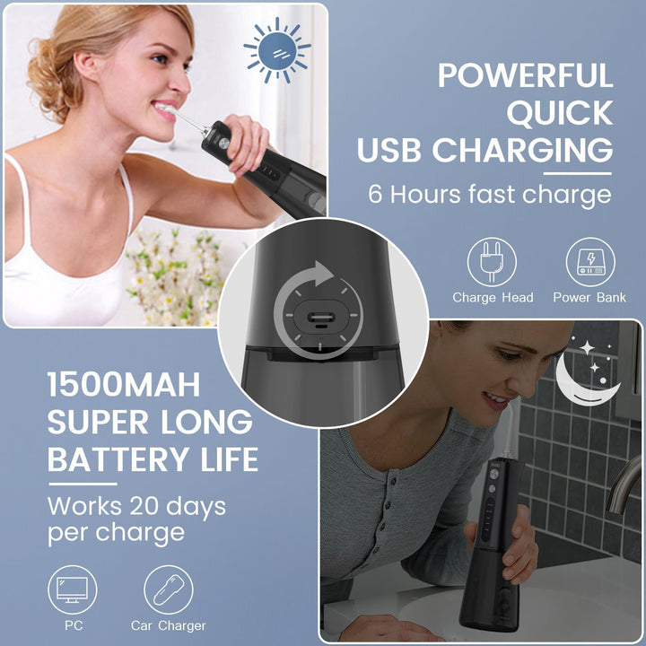 Water Flosser for Teeth Cordless, Professional Oral Irrigator 5 Modes & 4 Jet Tips USB-C Rechargeable Teeth Cleaner Portable 300ML Dental Tooth Care Tool Kits Home Use Travel (Black)