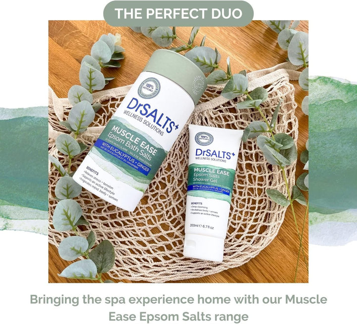 Drsalts+ Muscle Ease Therapy Epsom Salts - Soothing Epsom Bath Salts to Relieve Strains, Pain & Stiffness with Eucalyptus & Ginger Essential Oils - Vegan & Cruelty-Free, 2Kg