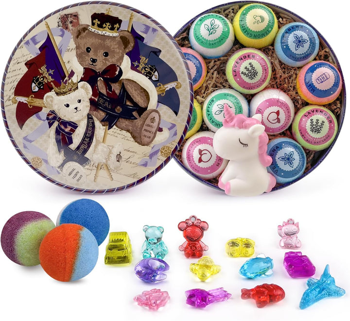 Bath Bombs for Kids, 12Pcs Bath Bombs with Surprise Crystal Toys Inside, Handmade Natural and Organic Bubble Bath, Birthday Christmas Easter Gift for Girls and Boys