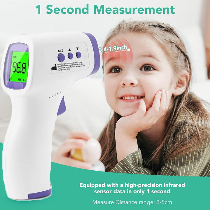 Non-Contact Infrared Forehead Thermometer for Adults and Kids | Digital Thermometer with Fever Alarm & 32 Memory Sets | Accurate Temperature Measurement for Family Use