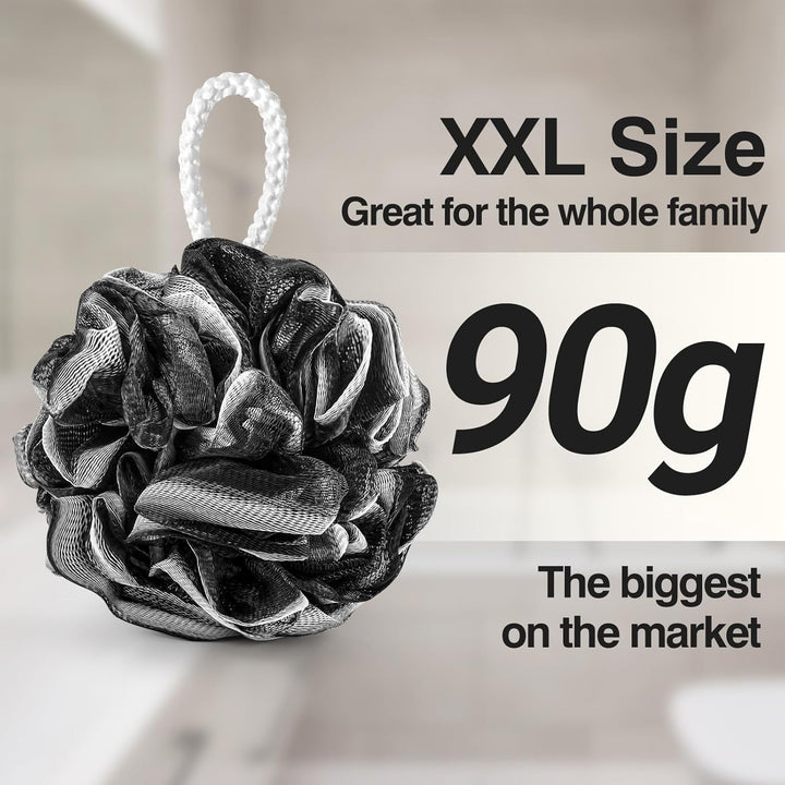 XXL 90G Charcoal Shower Loofah 3 Pack by  - Perfect Bath Sponge for Exfoliating for Men & Women - Body Scrubber Brush for Cleansing and Smooth Skin - Scrubbies That Remove Excess Oil and Dirt