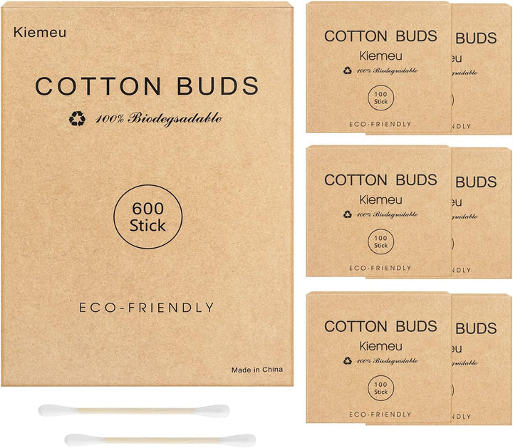 600 Bamboo Cotton Buds Biodegradable, Bamboo Ear Buds Cotton for Cleaning and Doing Makeup