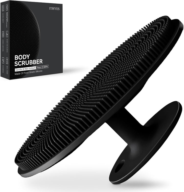 Silicone Body Scrubber Exfoliating Body Brush for Men Women Lathers Well Easy to Clean More Hygienic Shower for Face Scrubber for Sensitive Skin Body Buffer 1 Pack (Black)