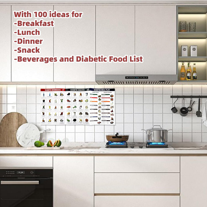 Diabetic Food List Cheat Sheet, 6 Sheet Diabetic Food Chart for Nutrition That Supports Blood Sugar Control and Diabetes Management, Laminated Kitchen Reference Guide with 100+ Meal Ideas