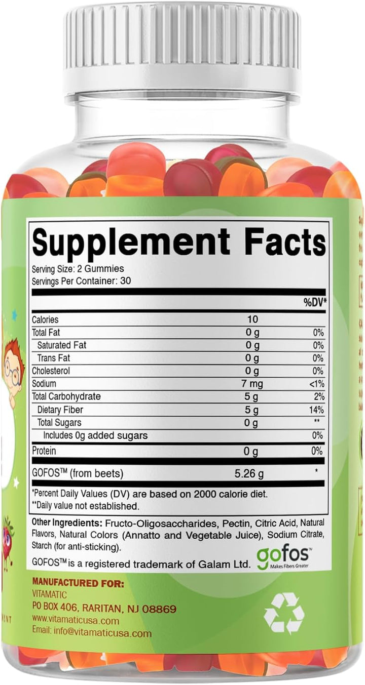 Kids Prebiotic Fiber Gummies for Adults - 4G Fiber Extra Strength - Zero Sugar Added - 60 Pectin Based Gummies - Digestive Health & Regularity Support