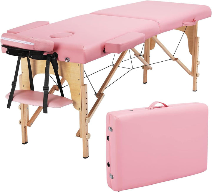 Portable Massage Table Folding Spa Beauty Bed Lightweight Tattoo Therapy Couch Wooden 60 Cm Width 3 Section Black