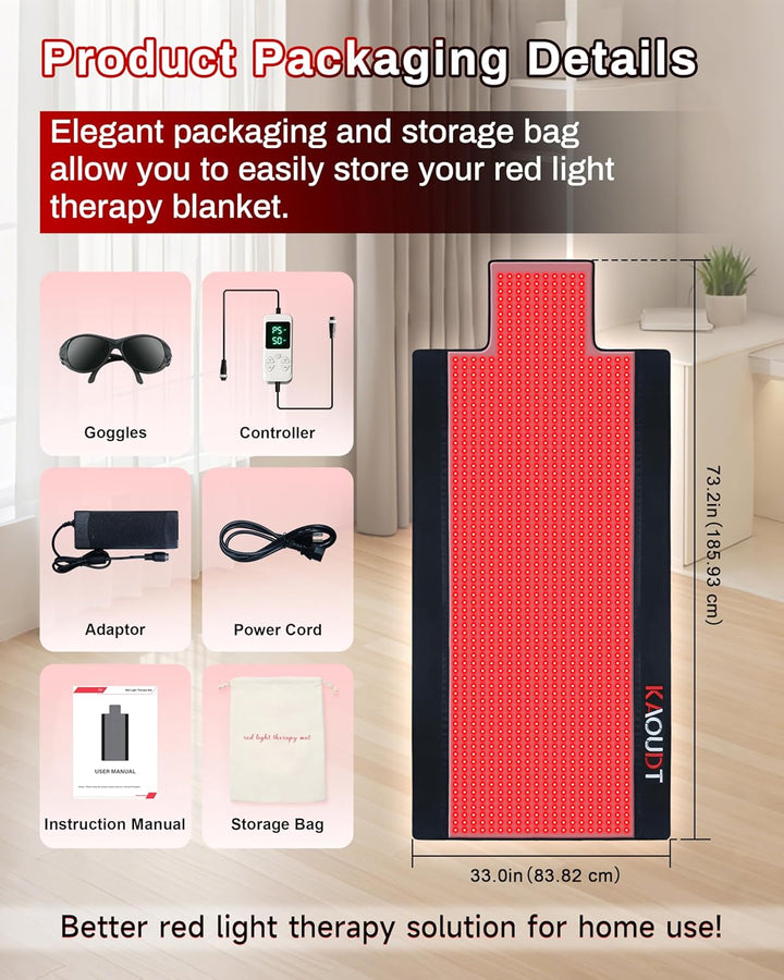 73"X33" Medical-Grade TPU Red Light Therapy Mat for Full Body Pain Relief, 73"X33" Dual Wavelength Infrared Red Light Blanket with 1370 Leds for Home Use