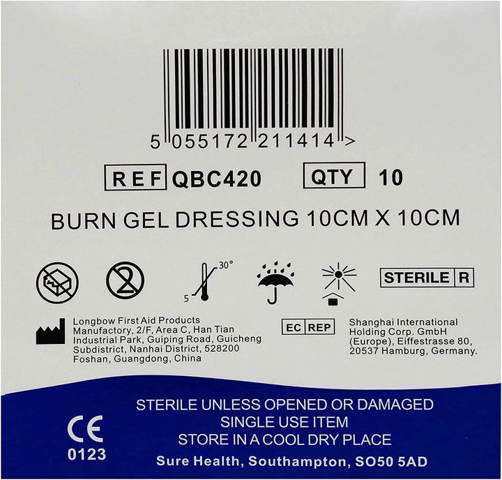 (BOX of 10) First Aid Burn Gel Dressing 10Cm X 10Cm Medium Size - Emergency Burncare for Scolds & Burns