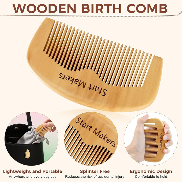 Birthing Comb for Labour Pain Relief & Hair Comb, Natural Wooden Birth Comb Postpartum Essentials, Hospital Bag Essential for Pregnant Women, Thoughtful Gift for Mum