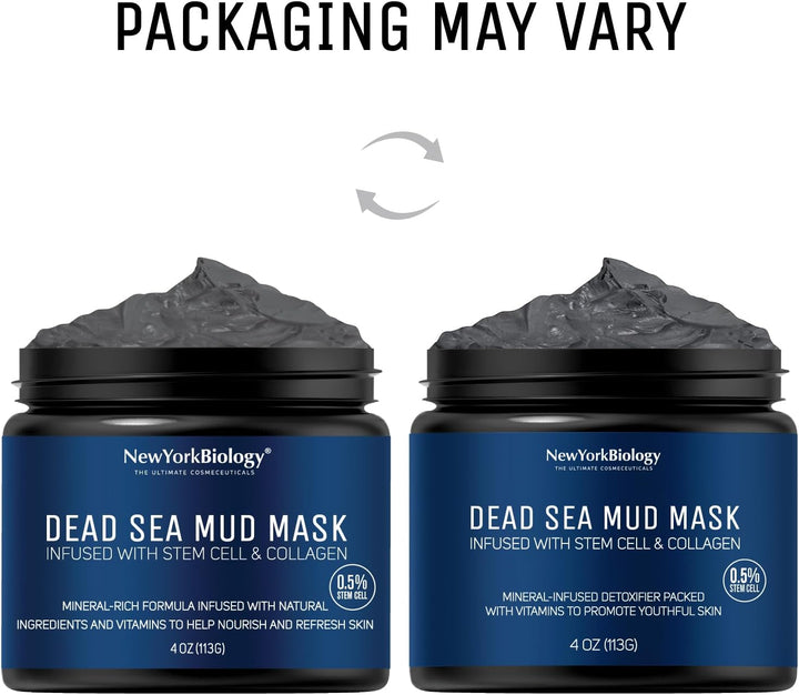 New York Biology Dead Sea Mud Mask for Face and Body with Stem Cell and Collagen - Spa Quality Pore Reducer for Acne, Blackheads and Oily Skin, Natural Skincare for Women, Men - Tightens Skin - 113 G