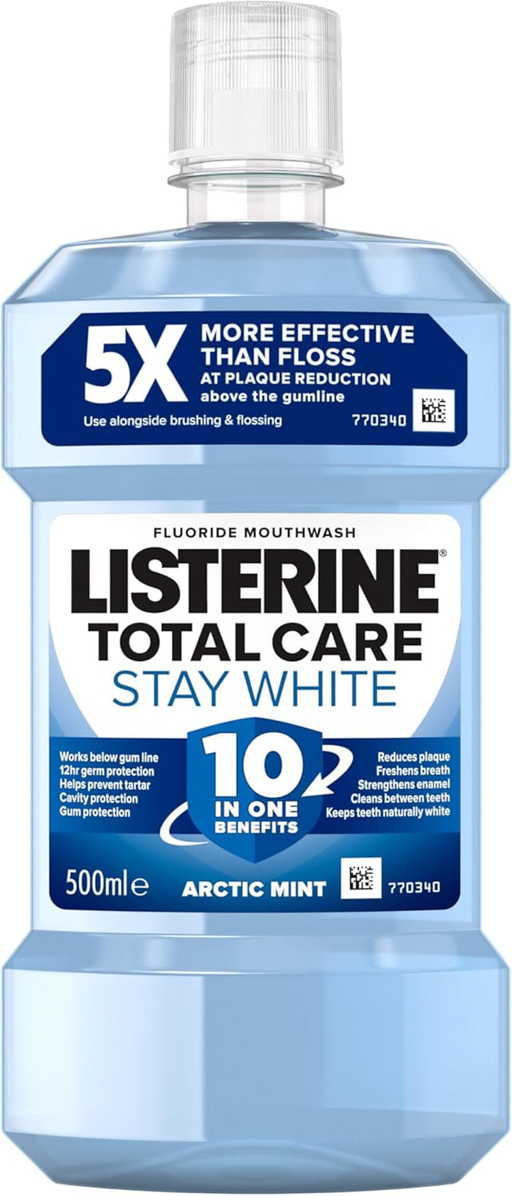 Total Care Stay White Mouthwash (1X 500Ml), 10-In-1 Benefit Mouthwash for Total Oral and Gum Care to Maintain a Clean and Healthy Mouth and Naturally White Teeth