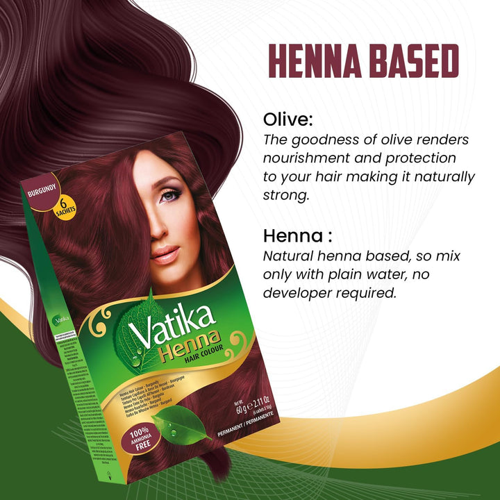 Henna Burgundy Hair Colours - 60G (6 X 10G Sachets),100% Ammonia Free, for Vibrant Color, Shine, & Coverage (Packaging May Vary)