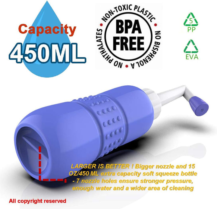 2Pcs-Pack Portable Bidet Sprayer - Easy Bidet Bottle- Travel Bidet - Baby Travel Bathing Kit-Postpartum Perineal Care 450 Ml 15Oz Capacity for Audlt,Baby,Eldery or Cleansing after Birth