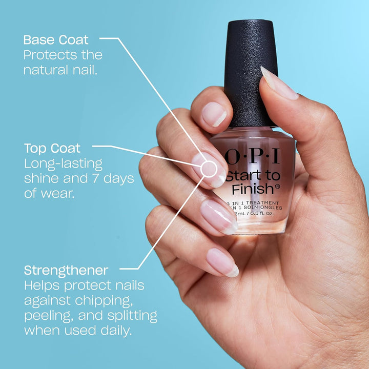 Start to Finish 3In1 Nail Polish Treatment Leaving Long Lasting Shine, Clear Nail Polish Base Coat, Top Coat & Strengthener Treatment with a Vegan Formula, Vitamins a & E for Damaged Nails, 15Ml