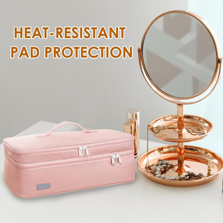 40 * 15 * 14Cm Double Layer Hair Dryer Storage Bag - Hair Straightener Travel Case, Dryer and Straightener Storage Bag, Styler Travel, Styler Storage, Pink
