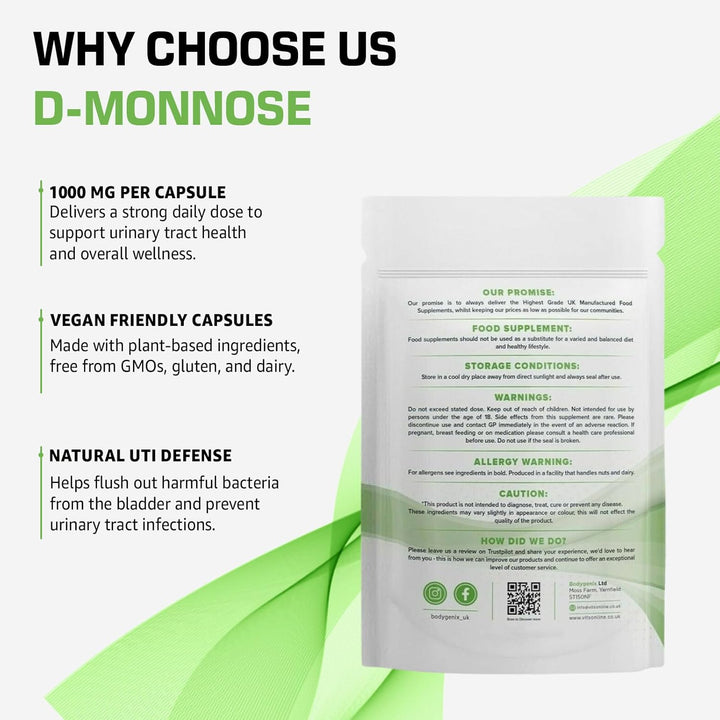 D-Mannose 1000Mg Capsules - High Strength Pure D-Mannose Capsule for Urinary Infections & Support Immune System - Daily Vegan Friendly Supplement for Men and Women - 120 Caps 4 Month Supply