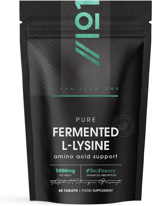 Fermented L-Lysine 1000Mg with Bioperine® - 60 Vegan Tablets - High Strength Amino Acid Supplement – Resealable and Recyclable Pouch by