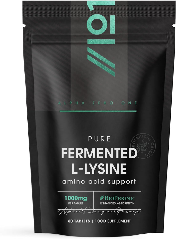 Fermented L-Lysine 1000Mg with Bioperine® - 60 Vegan Tablets - High Strength Amino Acid Supplement – Resealable and Recyclable Pouch by