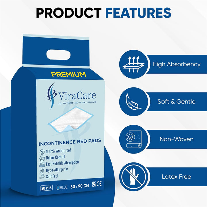 20 X Premium Incontinence Bed Pads 60X90 Cm | Incontinence Bed Sheets | Provides Soft Feel | Disposable Bed Mats for Incontinence | Bed Protectors Kids | Maternity Bed Mats (1 Pack of 20)