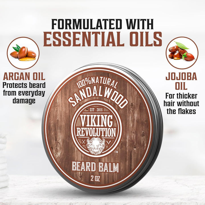 - Beard Balm - Natural Beard Balm for Men with Argan & Jojoba Oils- Styles, Strengthens & Softens - Beard Wax - Gifts for Men - Sandalwood - 57 G
