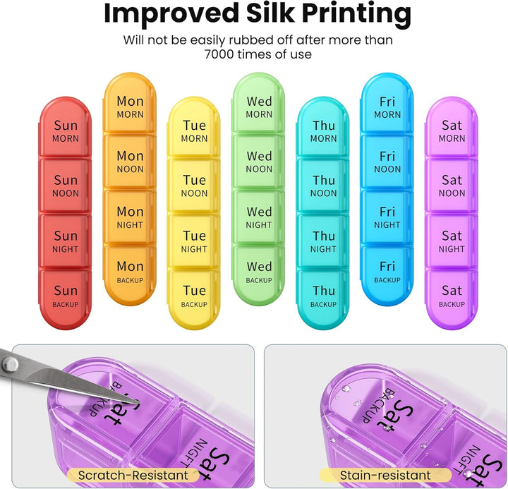 Pill Box Organiser 4 Times a Day,  Weekly Pill Boxes, 7 Day Tablet Organiser, Daily Pill Dispenser 7 Day 4 Compartments, Tablet Box for Medication, Vitamins and Supplements (Black)