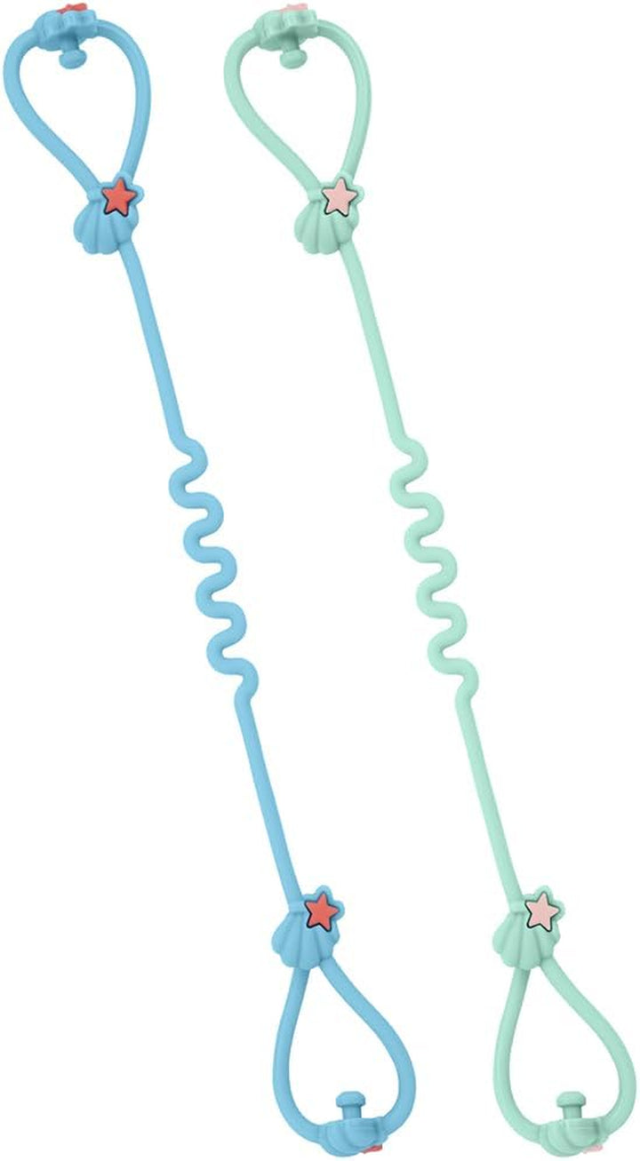 Silicone Toy Clip, 4Pcs Toy Safety Straps, Food Grade Silicone Pacifier Clips Sippy Cup Strap, Adjustable Stroller Pacifier Strap Hanging Toys, Baby Toy anti Drop Chain (Blue/Green)