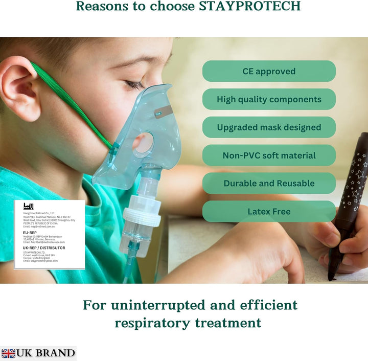 Nebuliser Replacement Set for Kids Respiratory Treatment Includes Nebuliser Chamber, 2.1M Long Tubing & Kid'S Mask, Universal Compatibility with Nebuliser Machine for Home & Travel Use.
