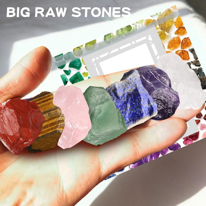 Healing Crystal for Beginners 7 Chakra Crystal Set,23 Pcs Healing Crystal Wiccan Reiki Gift,3 Types of Gemstones,Natural Gemstones,Raw Stones,Crystal Gravel with Instruction