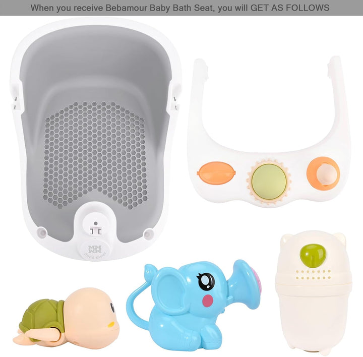 Baby Bath Seat 6 Months+ Child Bath Tub Non-Slip Baby Bath Chair with Toys, Water Jug, Grey New