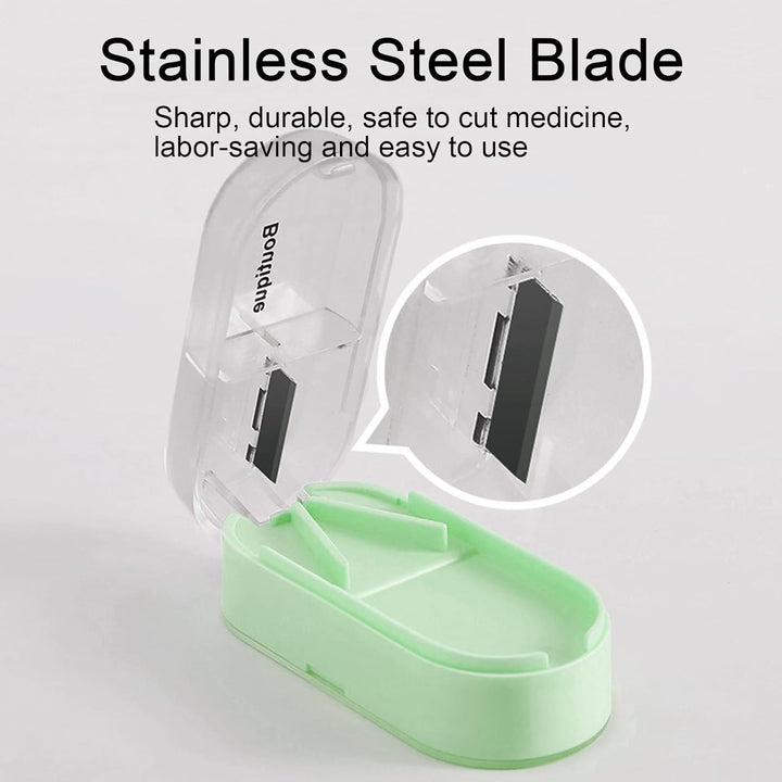 Pill Cutter, Pill Tablet Cutter for Small or Large Pills, Portable Pill Dispenser, Travel Pill Case, Portable Tablet Cutter with Blade and Storage Compartment-Green