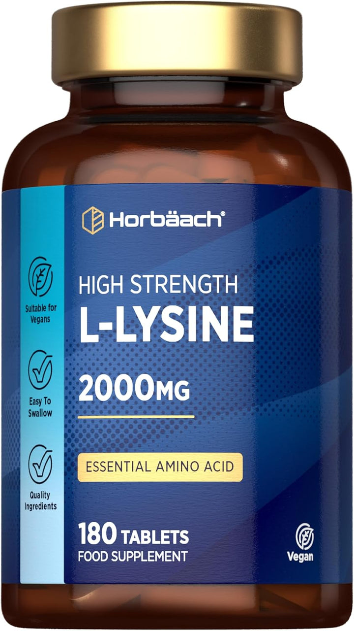 L-Lysine 2000Mg | 180 Tablets | Essential Amino Acid | Premium Supplement | Vegan & Vegetarian | by