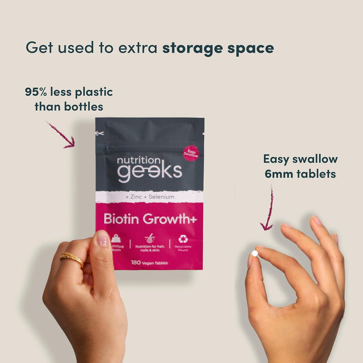 Biotin Hair Growth Supplement - 180 Vegan Tablets Enhanced with Zinc & Selenium, Hair Vitamins Complex - Biotin 10000 Mcg - Hair Skin and Nails Vitamins for Women & Men UK (Packaging Design May Vary)