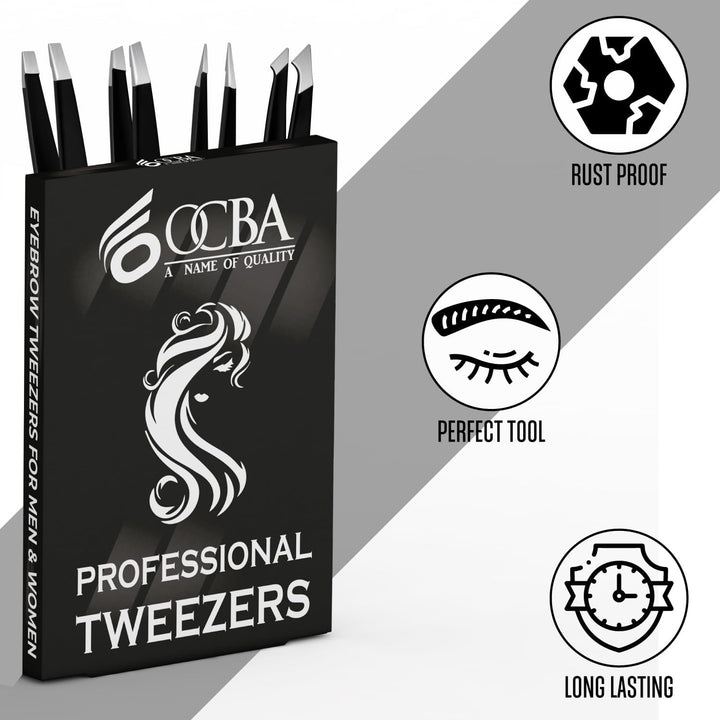 Tweezers for Facial Hair Women & Men for Precise Grooming of Eyebrows - Professional Stainless Steel Black Color Coated Eyebrow Tweezers for Ingrown Hair on Nose Ear (Black)