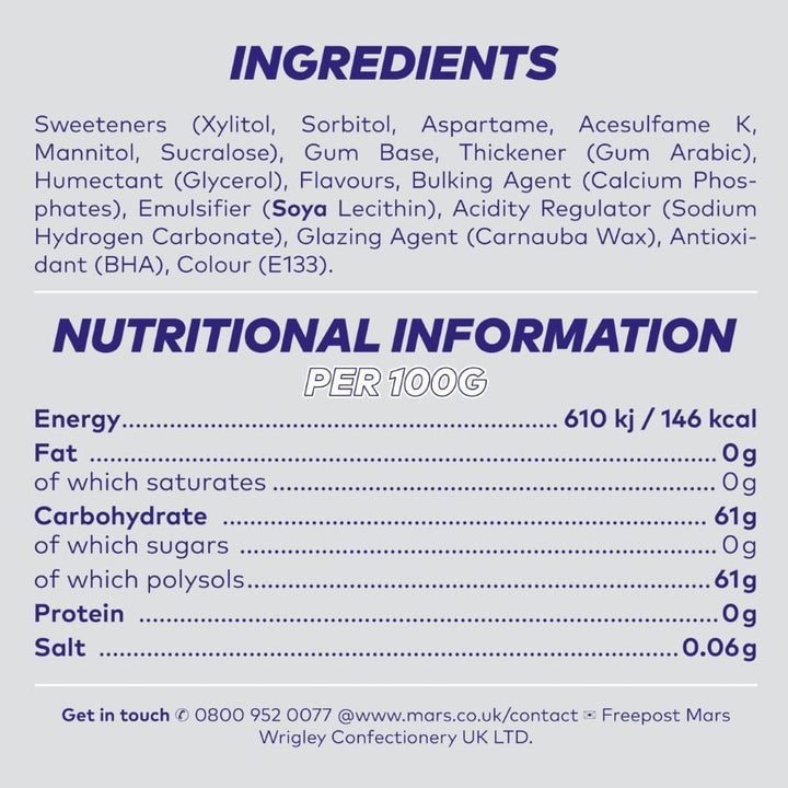 Wrigley'S  White Chewing Gum, Bubblemint Flavour, 46 Pieces, Sugar Free Chewing Gum Bottle with Xylitol