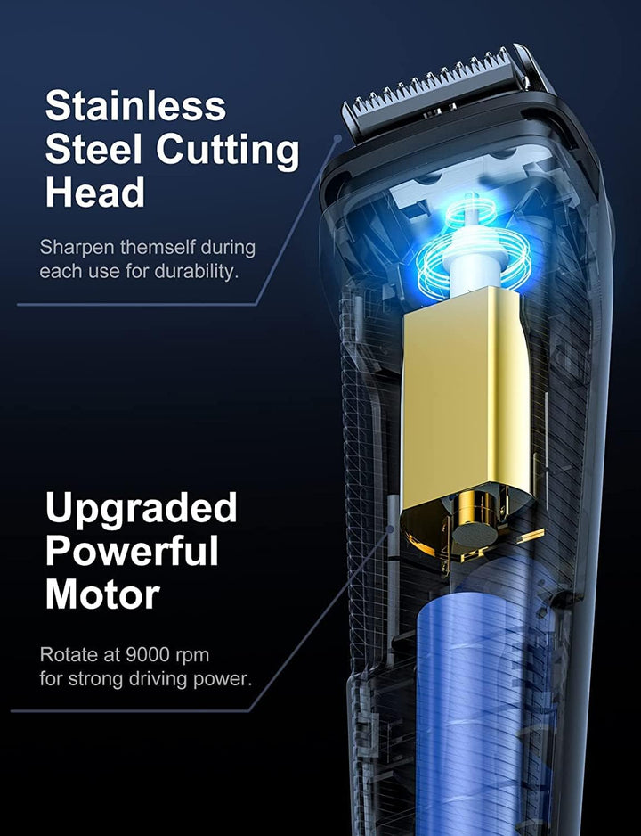 Beard Trimmer Hair Clippers Men, Nose & Ear Trimmer, All-In-One Body Groomer Men Kit, Cordless Rechargeable Hair Clippers with 7 Limit Combs, Stainless Steel Blades, 100% Waterproof Extra Long Life